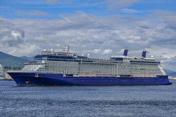 Celebrity cruiseship cruise ship liner Eclipse departure from port of Vancouver, Canada onto Alaska...