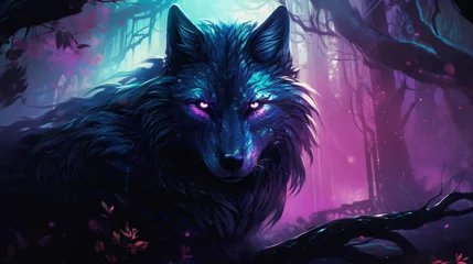 Foto op Canvas High fantasy ethereal black wolf with glowing © Alia