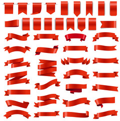 Red Ribbons Set White Background