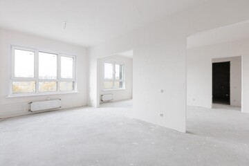 interior of the apartment without decoration in gray colors. rough finish