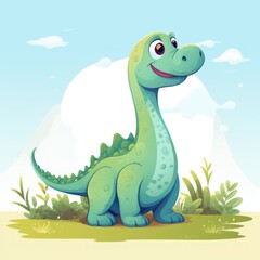 Cute little Brachiosaurus. Cartoon style illustration for kids and babies.