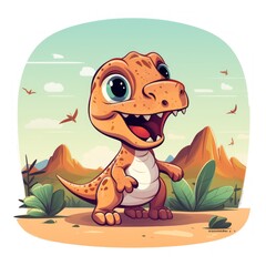 Cute little Velociraptor. Cartoon style illustration for kids and babies.