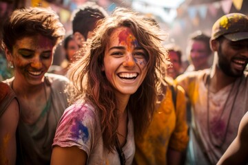 Happy young women at the Holi or Phagwah festival. Indian Spring Festival.