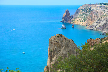 Beauty nature sea landscape of Crimea, horizontal photo. Panoramic view of Fiolent cape - obrazy, fototapety, plakaty