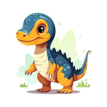 Cute little Allosaurus isolated. Cartoon style illustration for kids and babies.