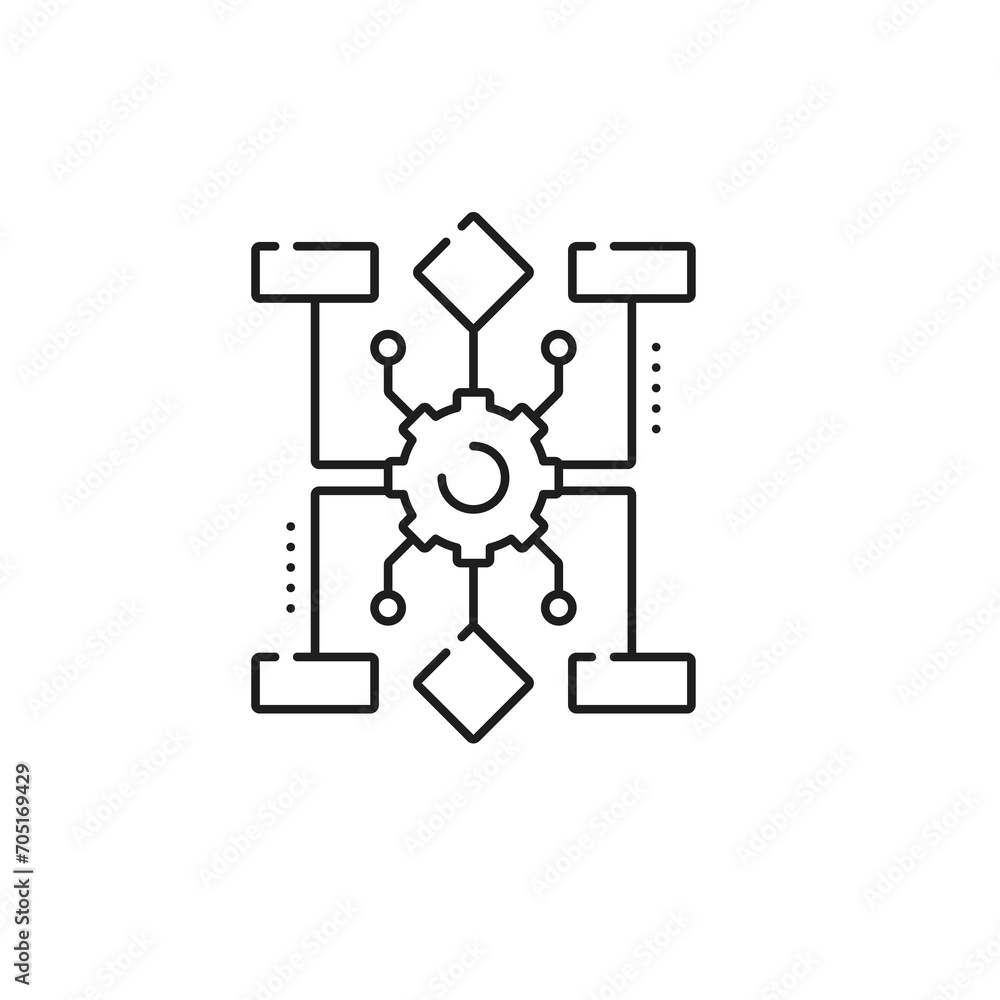 Fototapete Machine learning algorithm icon of artificial intelligence or AI technology, line vector. AutoML or automated machine learning outline icon for artificial intelligence data analysis and task solutions