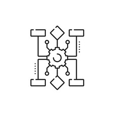 Machine learning algorithm icon of artificial intelligence or AI technology, line vector. AutoML or automated machine learning outline icon for artificial intelligence data analysis and task solutions