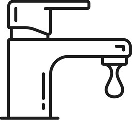 Plumbing service icon of water faucet leakage, vector line symbol. Plumber repair service for kitchen, bathroom or toilet, broken tap water faucet fix and leakage repair in linear pictogram