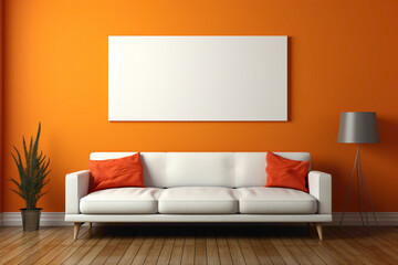 An energetic and lively composition with a white frame against an orange background, creating a vibrant and attention-grabbing space for your copy.
