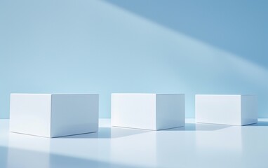 Three white boxes on a blue background