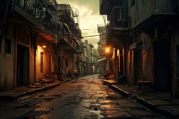 Fototapeta premium an old, dirty and lonely village at night