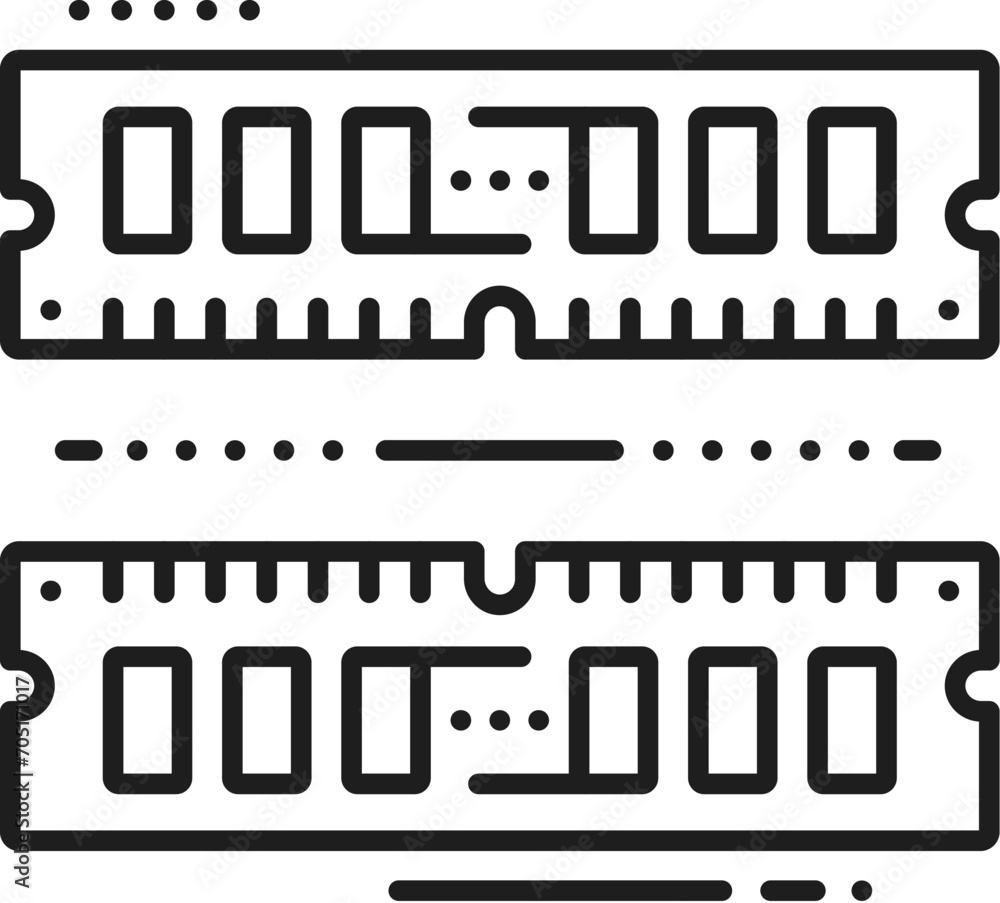 Fototapete Computer industry, app development hardware, electronics software thin line icon. Server hardware service, computer system software linear vector icon or symbol with RAM memory stick