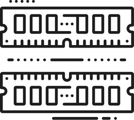 Computer industry, app development hardware, electronics software thin line icon. Server hardware service, computer system software linear vector icon or symbol with RAM memory stick