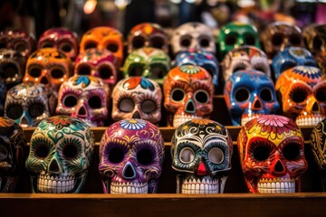 Day of the Dead Sugar Skulls. Day of the Dead Traditional Mexican Masks. Day of the dead, Dia de los Muertos, Mexico. Mexican traditional holiday  Día de los Muertos - Day of the Dead Concept.