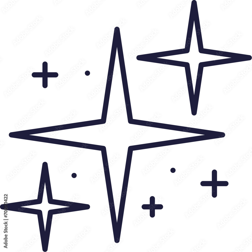 Poster minimal line star twinkles and sparkles for frame and borders, vector linear elements. simple minima