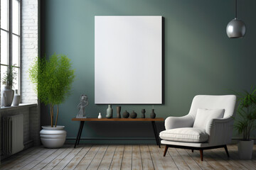 Create a clean and uncluttered look with a simple solid wall and a blank empty frame, ready for your customized text.