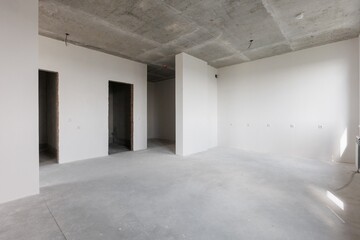 interior of the apartment without decoration in gray colors. rough finish