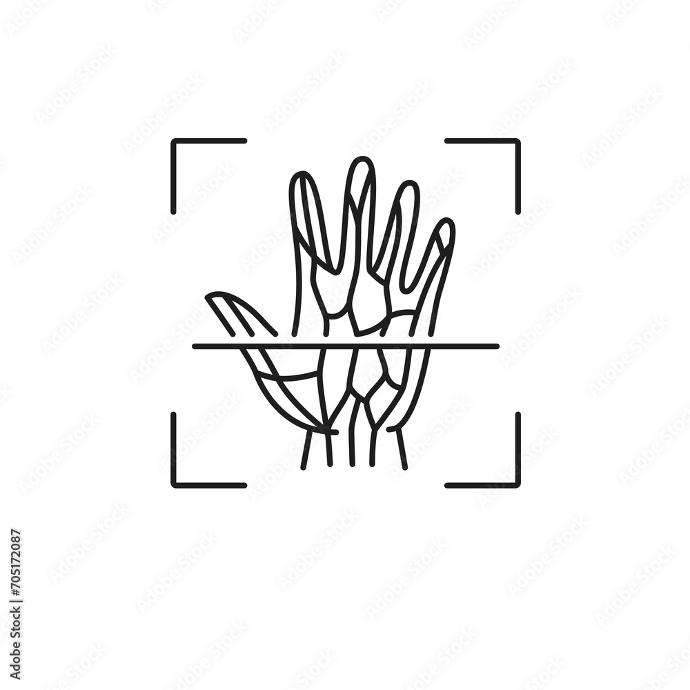 Poster vein recognition, biometric identification, and verification icon. isolated vector linear sign, feat