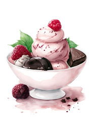 watercolor icecream illustration in bowl