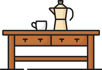 Coffee table. Furniture icon, home interior. Home room design element line pictogram, apartment wooden coffee table, office furniture or hotel interior item thin line vector icon or sign