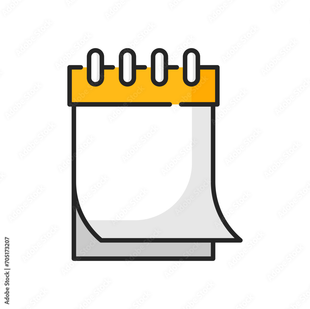 Poster Wall calendar on spirals isolated blank page template color outline icon. Vector notepaper with spring, agenda schedule page. Planning diary sticker