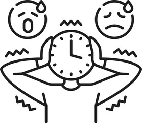 Human chronophobia phobia icon, mental health. Fear of passage time, people psychology or mental disorder linear vector symbol. Fear problem thin line pictogram or pictogram