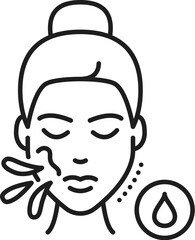 Skincare cosmetology and mesotherapy, skin micellar water, face care linear icon. Dermatology and cosmetology facial treatment, face skin health product thin line vector symbol with micellar water