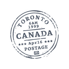 Canada Toronto postage and postal rubber stamp. Vector post office round seal with envelope, mail delivery emblem. International mail control sign