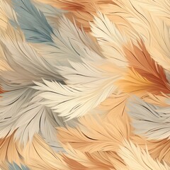 Fototapeta na wymiar Seamless pattern with beige pastel colored feathers. Colorful abstract background for web design, printing, wallpaper, textile, home decor