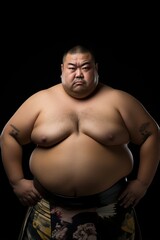 Fototapeta premium japanese sumo wrestler posing sitting in front of the camera in the studio