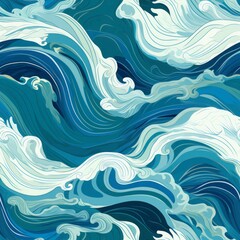 Abstract eco friendly background with waves. Blue wavy seamless oceanic pattern for web design, textile, fashion, printing