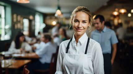 Portrait of a smiling waitress in a restaurant