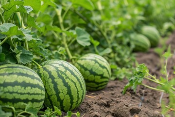 Green Watermelon growing in the garden