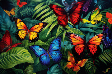 Butterflies, in a Lush Tropical Habitat Vibrant  Generative AI,