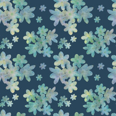 Obraz premium delicate watercolor flowers on a blue background in digital processing, for textiles, packaging, wallpaper