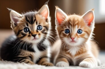 Fototapeta premium two friends, two cats, sitting together on the sofa