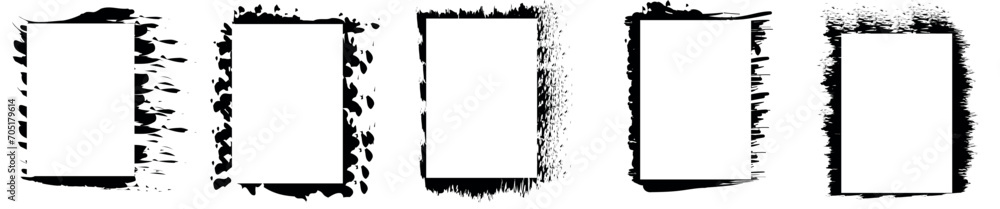 Poster grunge backgrounds frames vector set. empty brush paint ink in square frame illustration.