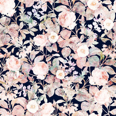 Bright Roses Decorative seamless pattern. Repeating background. Tileable wallpaper print.