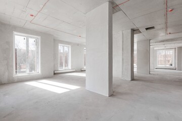 interior of the apartment without decoration in gray colors. rough finish