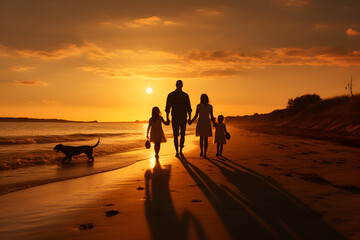 man. family walking on the beach at sunset. Father's Day. childhood. summer. Father's Day. 