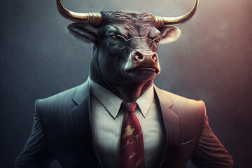bull in business suit. 