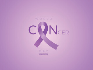World Cancer day, Purple ribbon with world cancer day,  4th february world cancer day