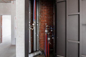 interior of the apartment without decoration in gray colors. rough finish