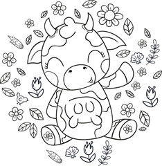 Hand drawn cow outline illustration