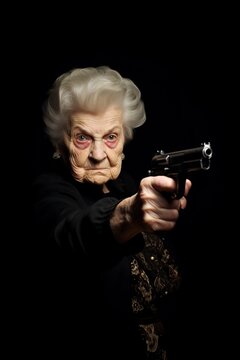 old woman wielding a gun violently