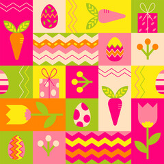 Happy Easter pattern. Geometric abstract style for wrapping paper, textiles, fabrics. Cartoon flat vector illustration.	