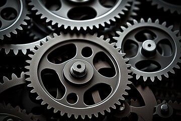Retro black and white background of industrial cogs or gears with movement