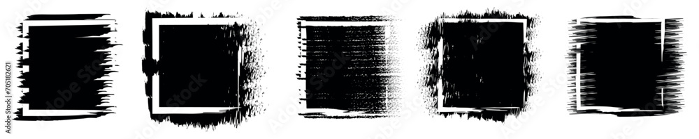 Aufkleber grunge backgrounds frames vector set. blank brush paint ink in square frame illustration.
