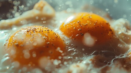 Two eggs are being fried in a pan with water, AI