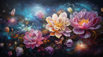 Natural Landscapes of magic and enchanting  galaxy flowers/plants